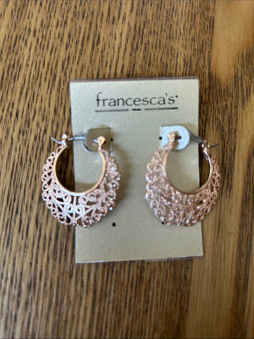 Francesca's Collections Rose Gold Lace Filigree Hoop Earrings